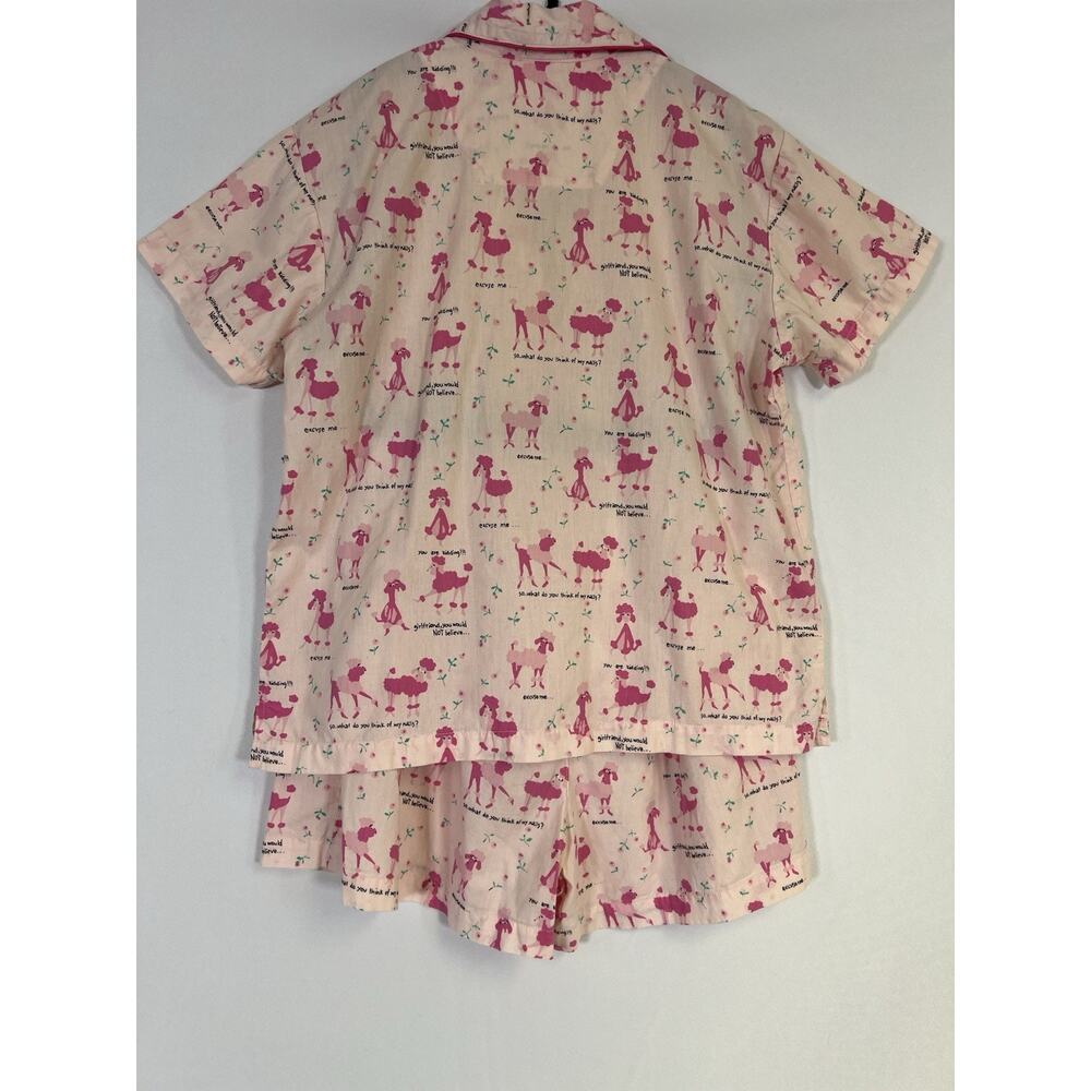 PJ Salvage Pink Poodle Dog Print Pajama Set Small Shorts Button Up Top - Picture 2 of 14